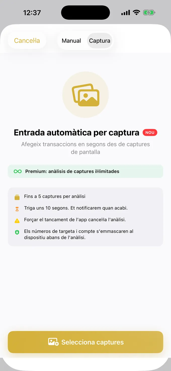 Registre d'una despesa a partir d'una captura de pantalla