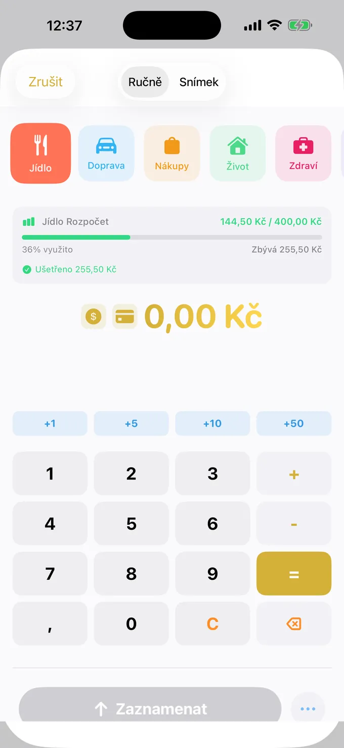 Rozpočet s klávesnicí jako kalkulačka