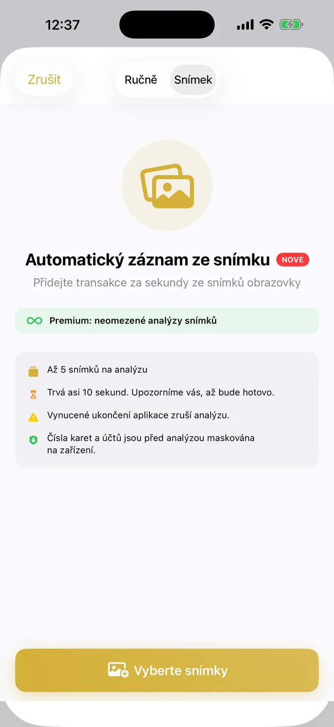 Zápis výdajů ze screenshotu