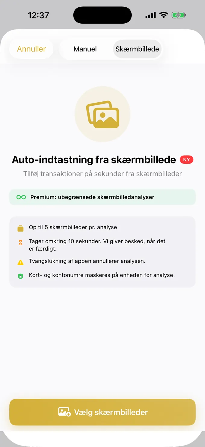 Registrerer forbrug fra et screenshot