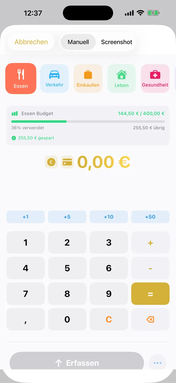 Budget mit dem rechnerartigen Tastenfeld