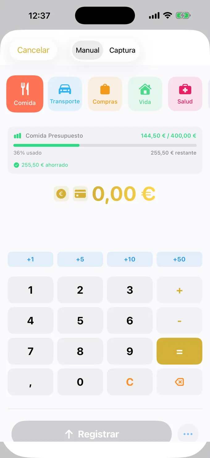 Presupuesto con el teclado tipo calculadora