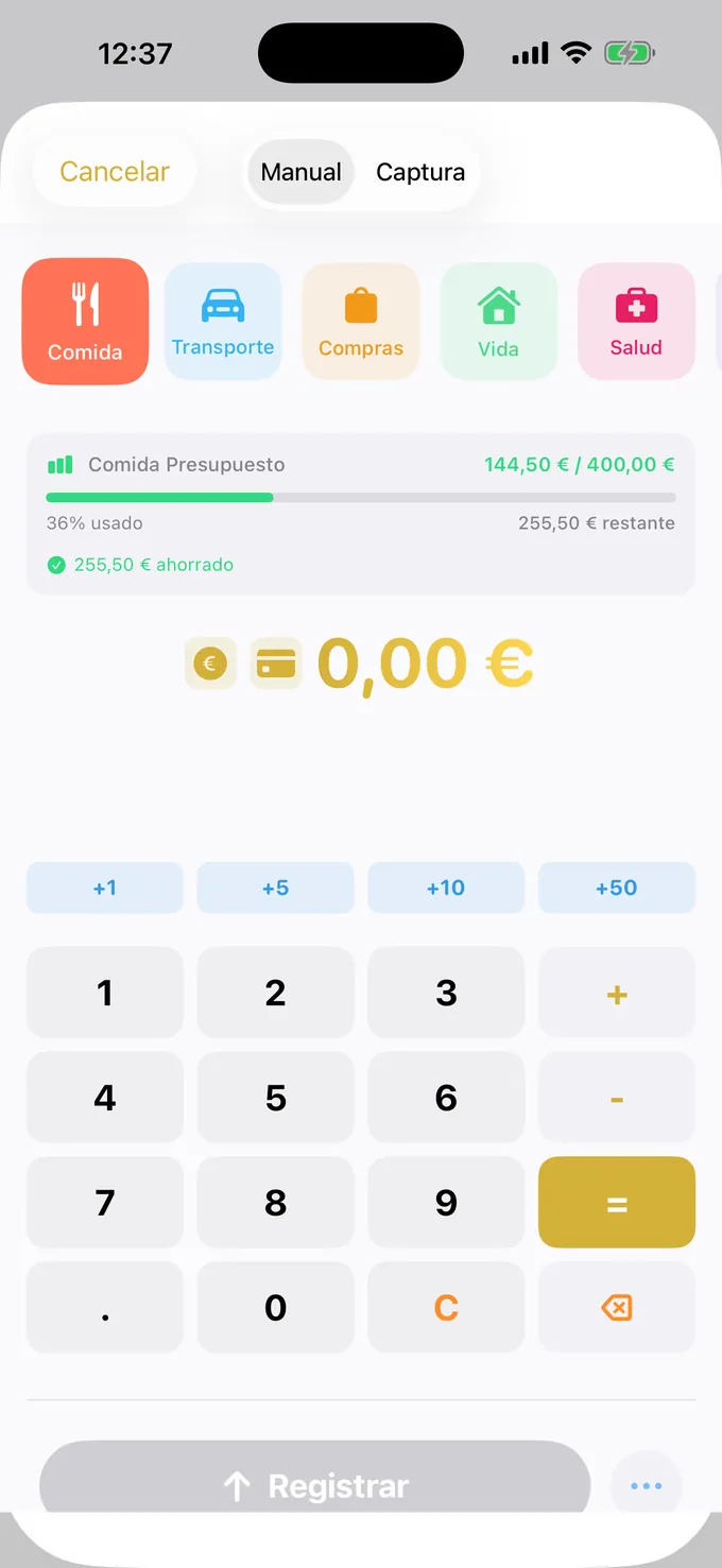 Presupuesto con el teclado tipo calculadora