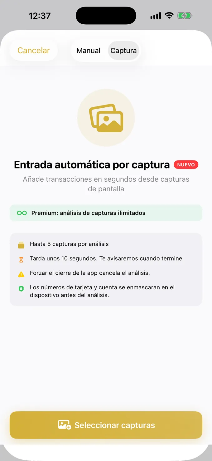Registrando gastos desde una captura de pantalla