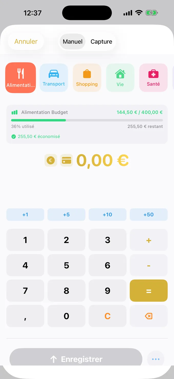Budget avec le clavier façon calculatrice