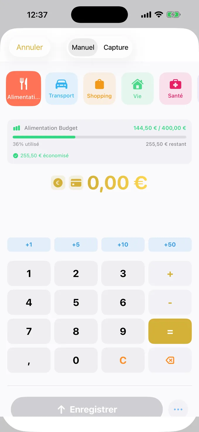 Budget avec le pavé façon calculatrice