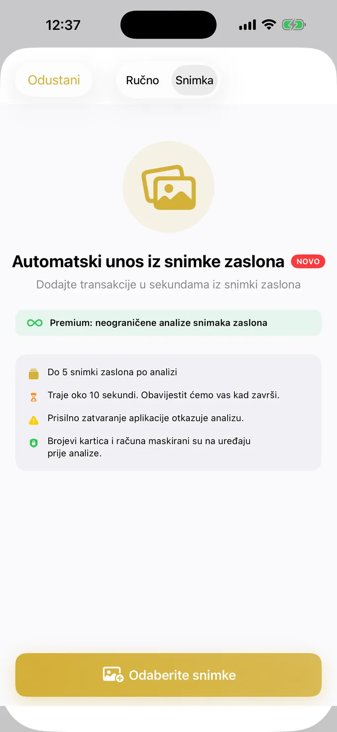 Bilježenje troška sa snimke zaslona