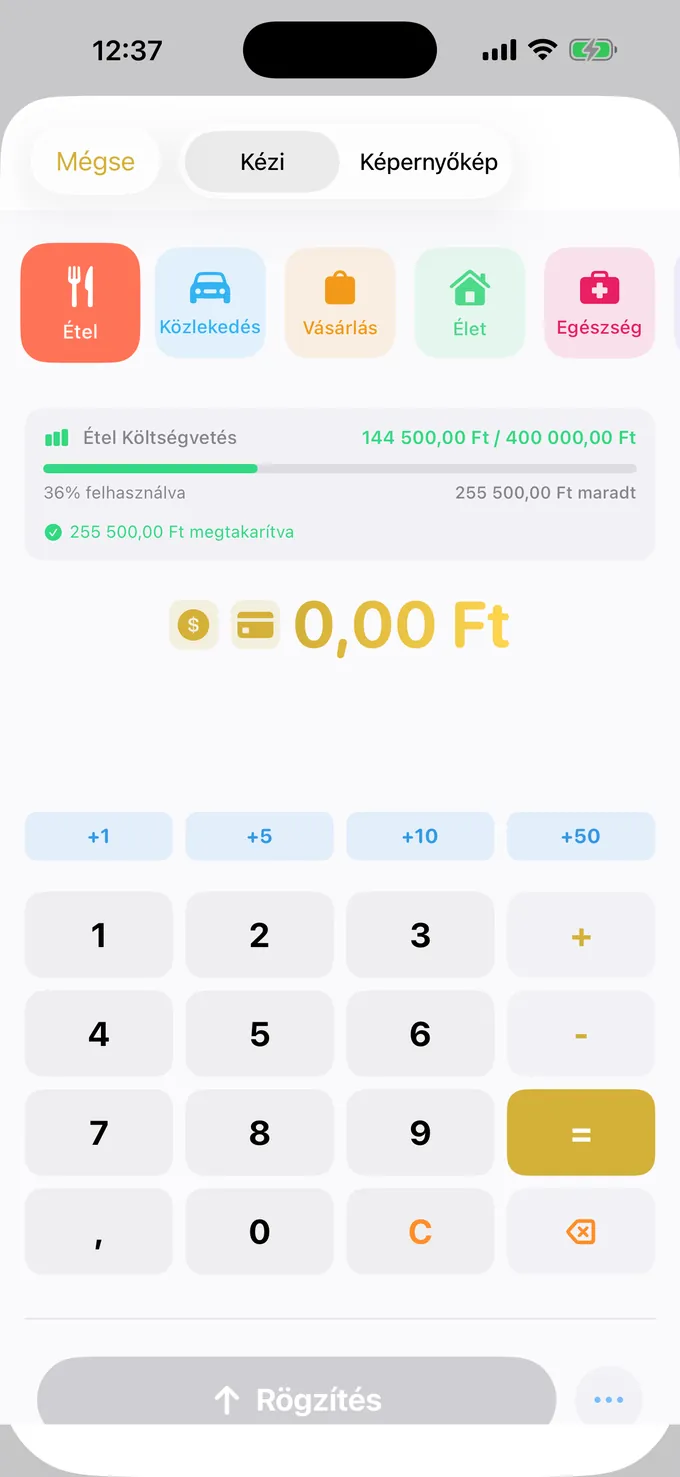Költségvetés a számológép-billentyűzettel