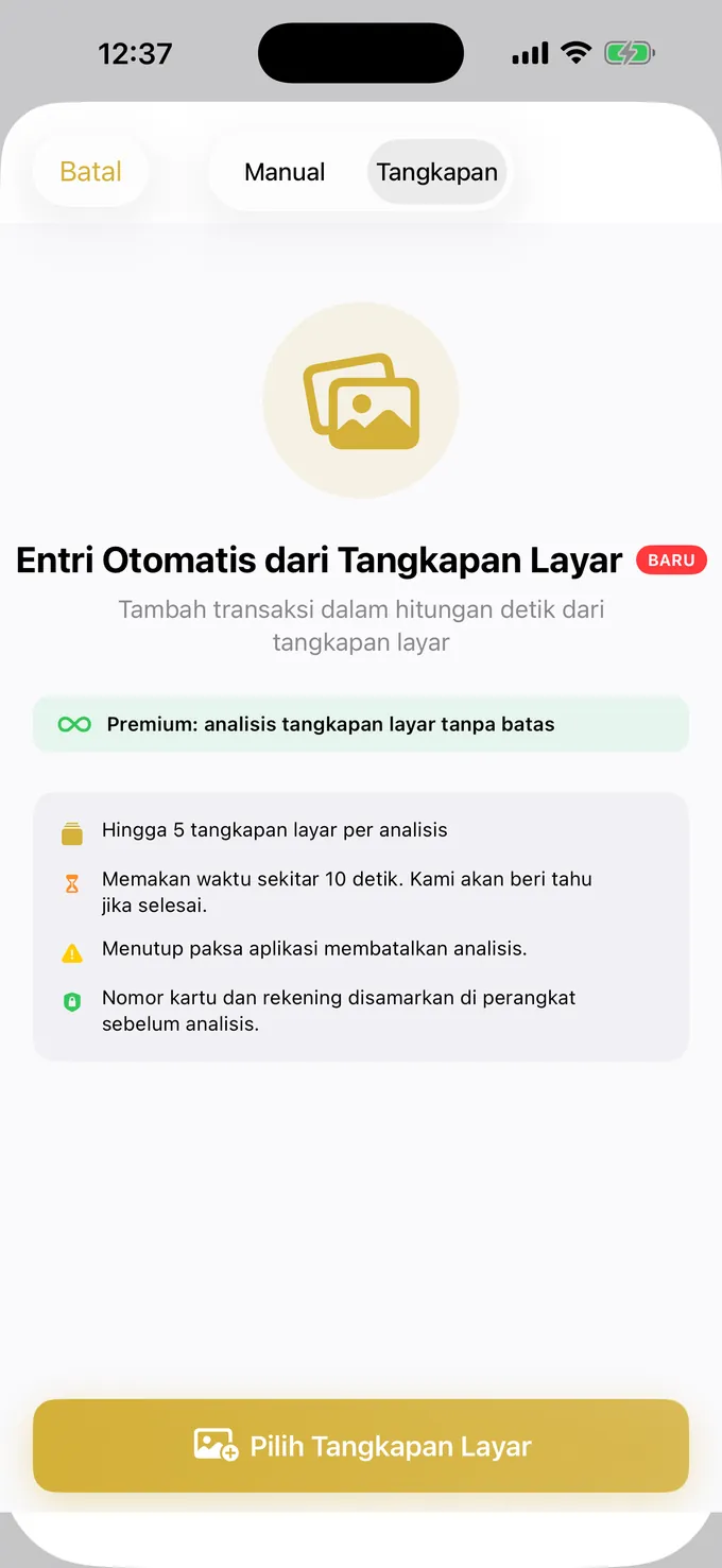 Mencatat pengeluaran dari sebuah screenshot