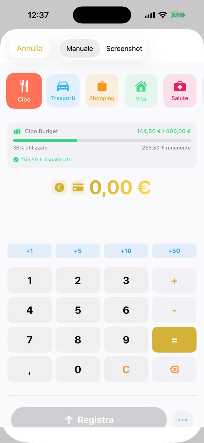 Budget con il tastierino in stile calcolatrice