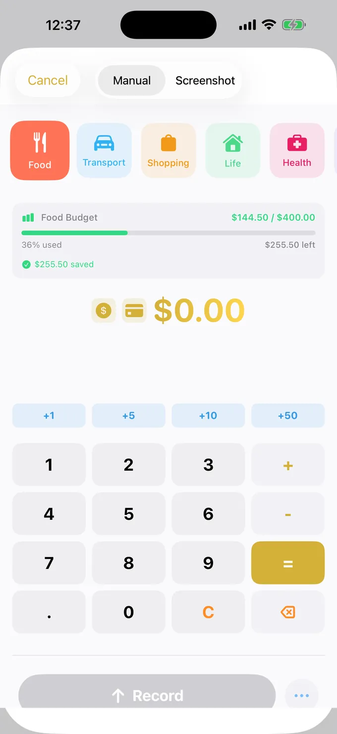 Biudžetas su skaičiuotuvo klaviatūra