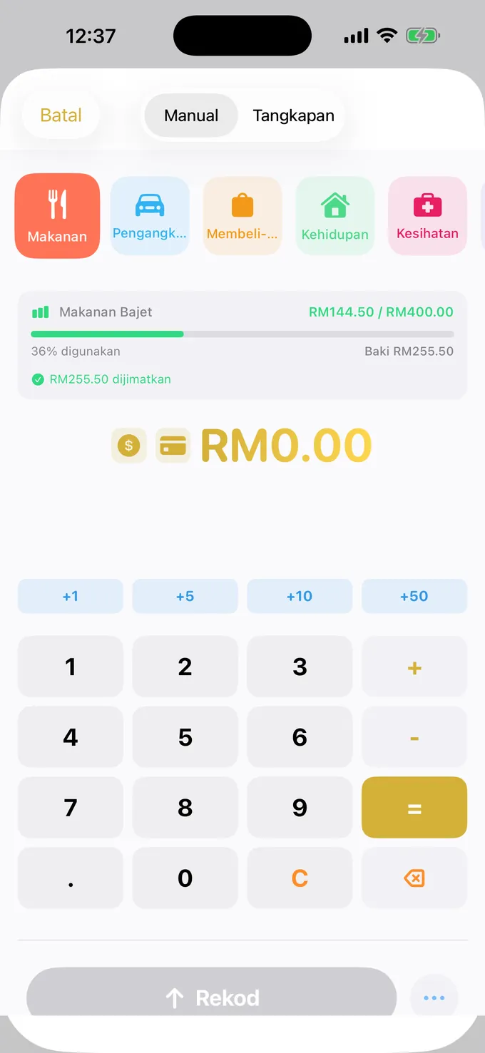 Bajet dengan papan kekunci ala kalkulator