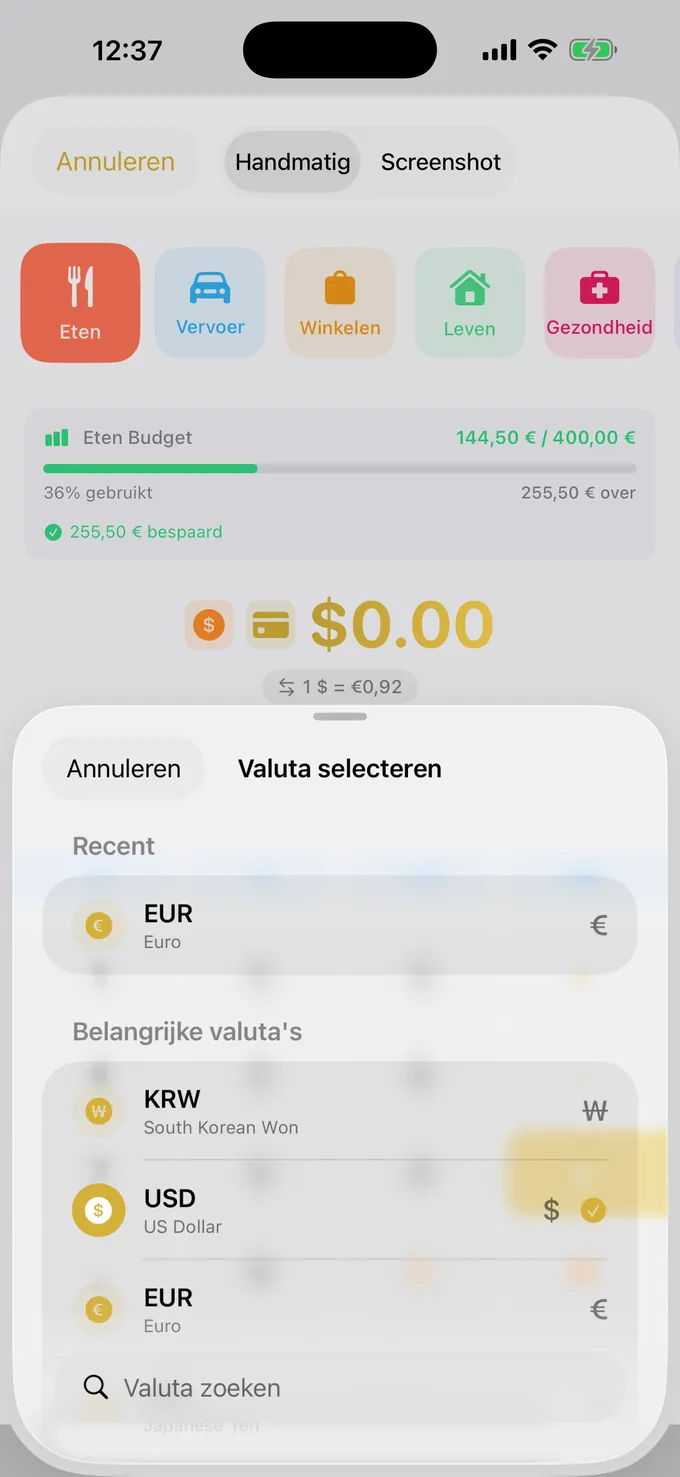 Valutakeuze met actuele wisselkoersen