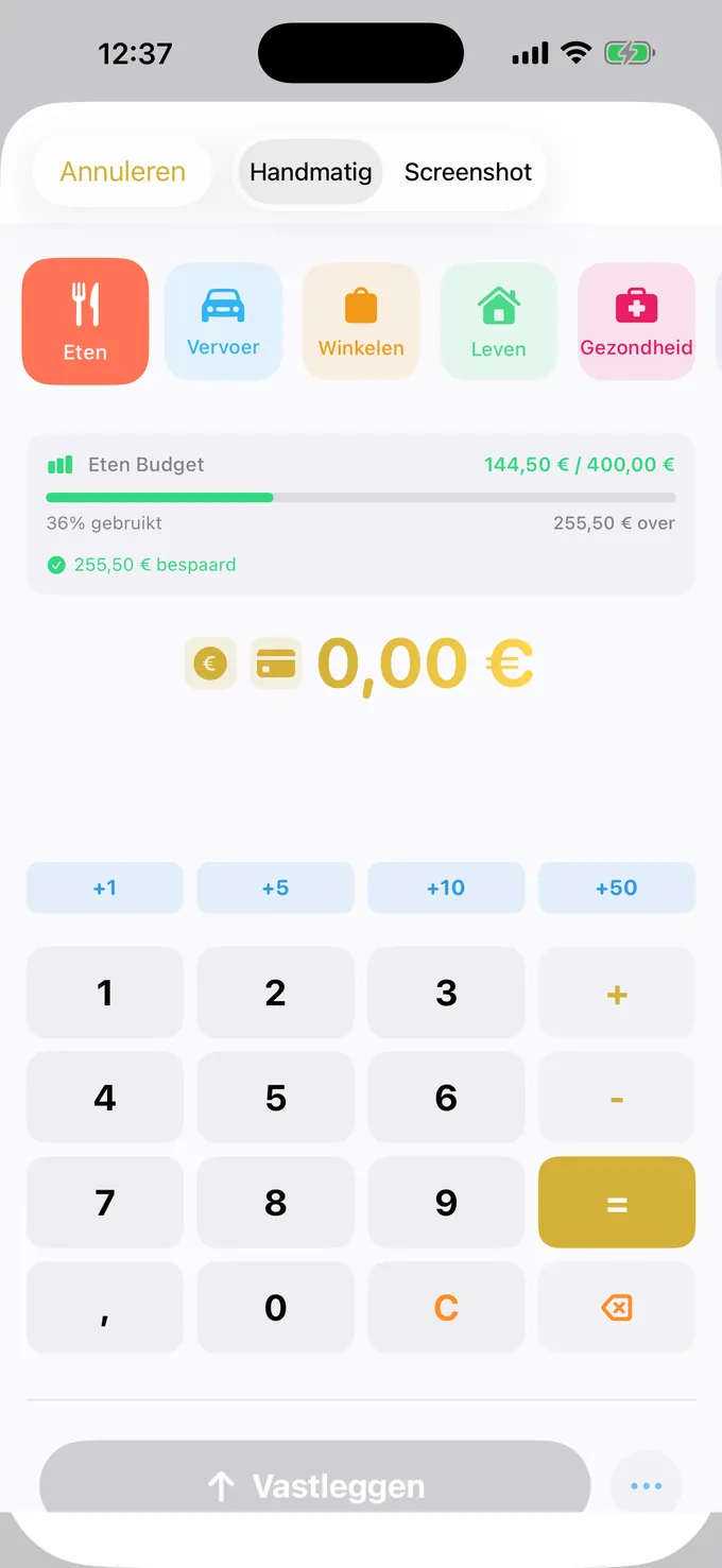 Budget met het rekenmachine-toetsenbord