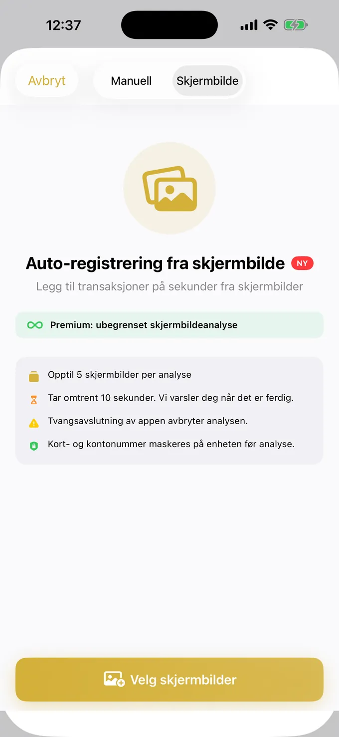 Registrerer forbruk fra et skjermbilde