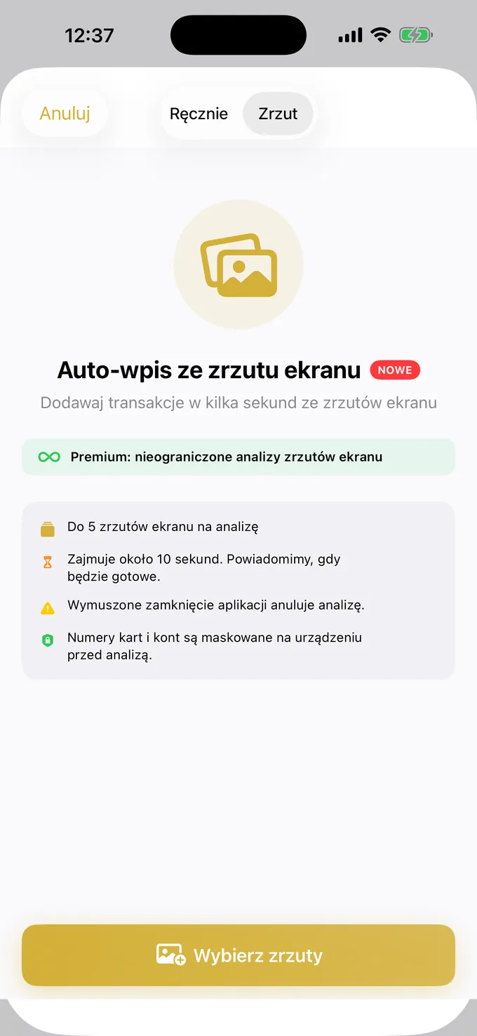 Zapisywanie wydatków ze zrzutu ekranu