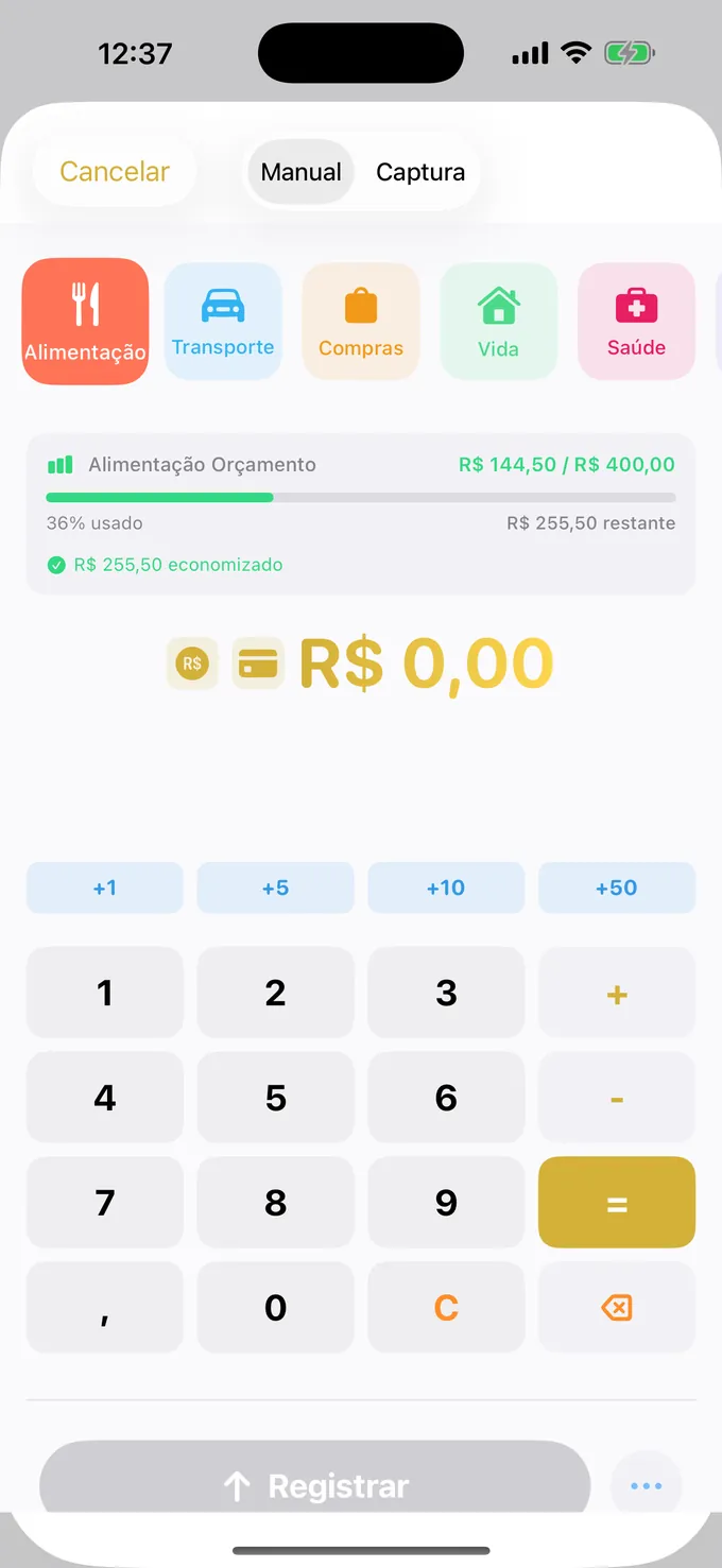 Orçamento com o teclado estilo calculadora