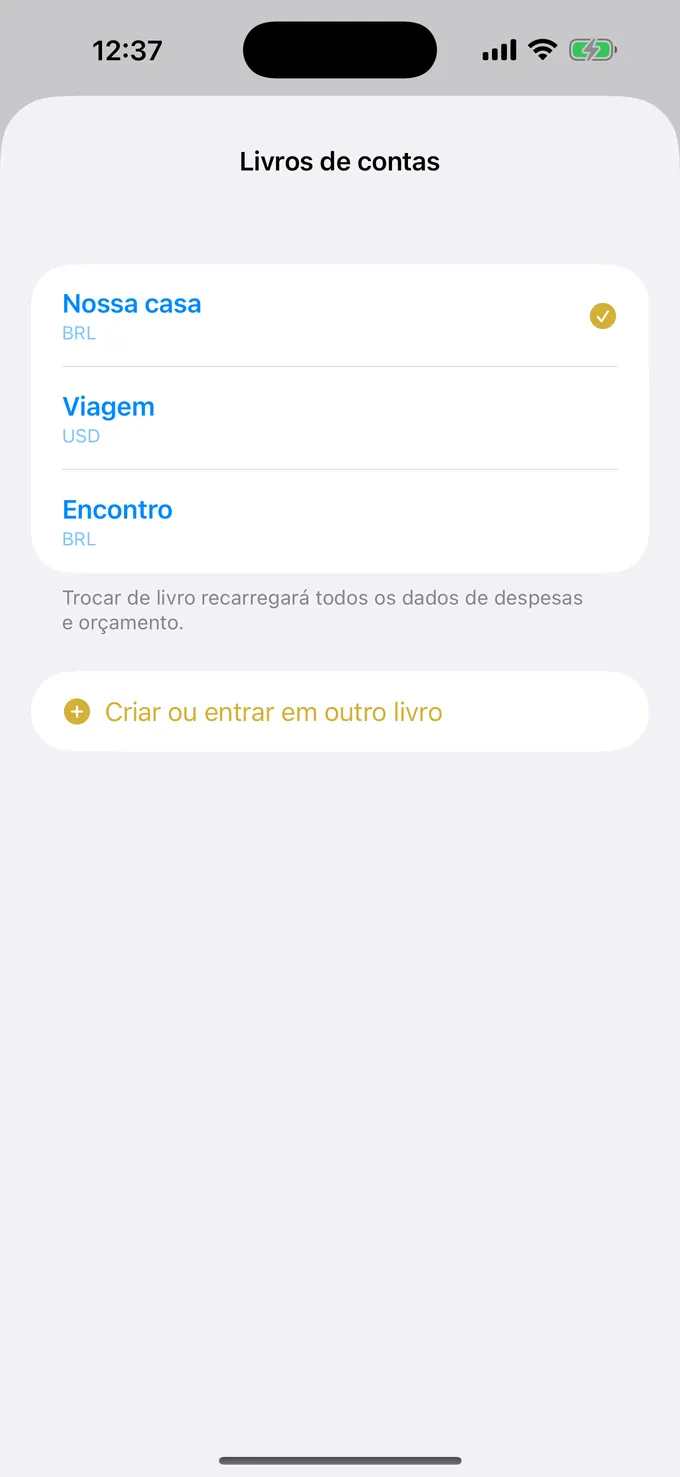 Lista de orçamentos compartilhados por objetivo