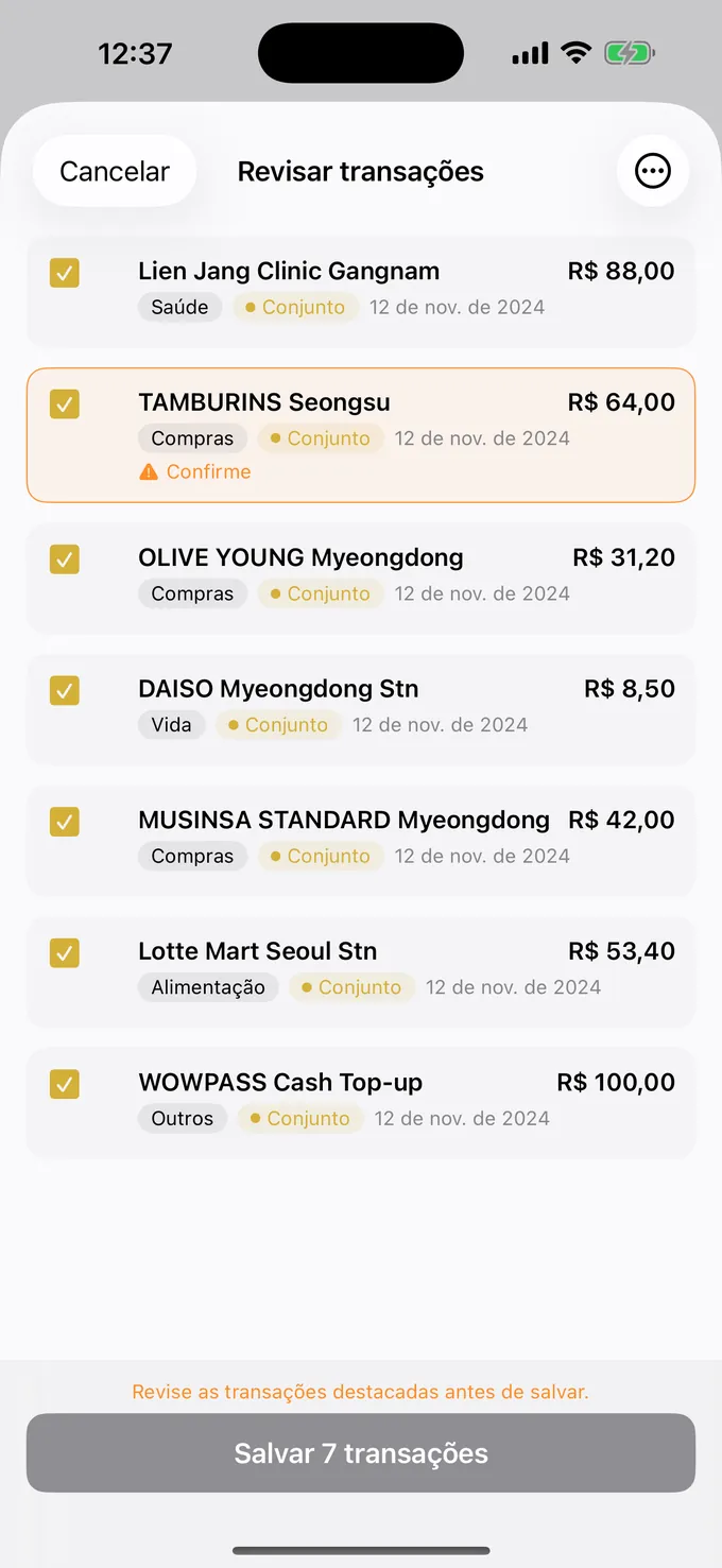 Conferindo transações organizadas automaticamente