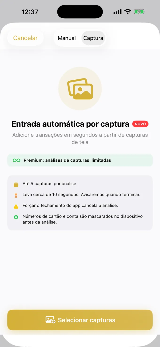 Registrando gastos a partir de um print