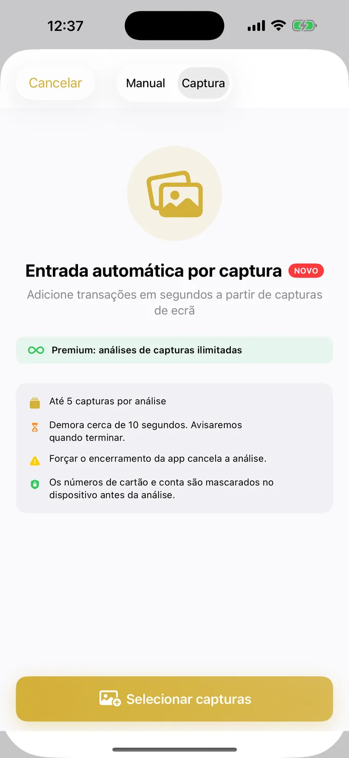 A registar gastos a partir de uma captura de ecrã