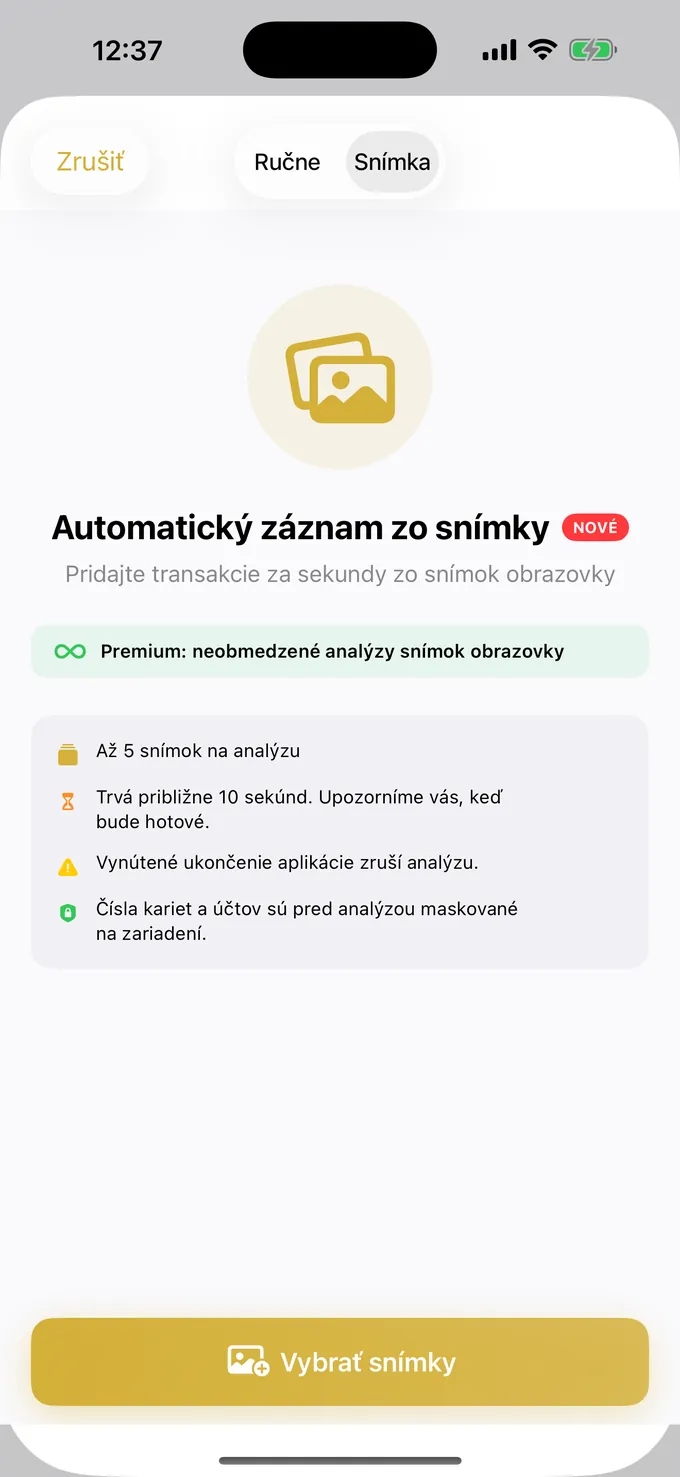 Zápis výdavkov zo screenshotu