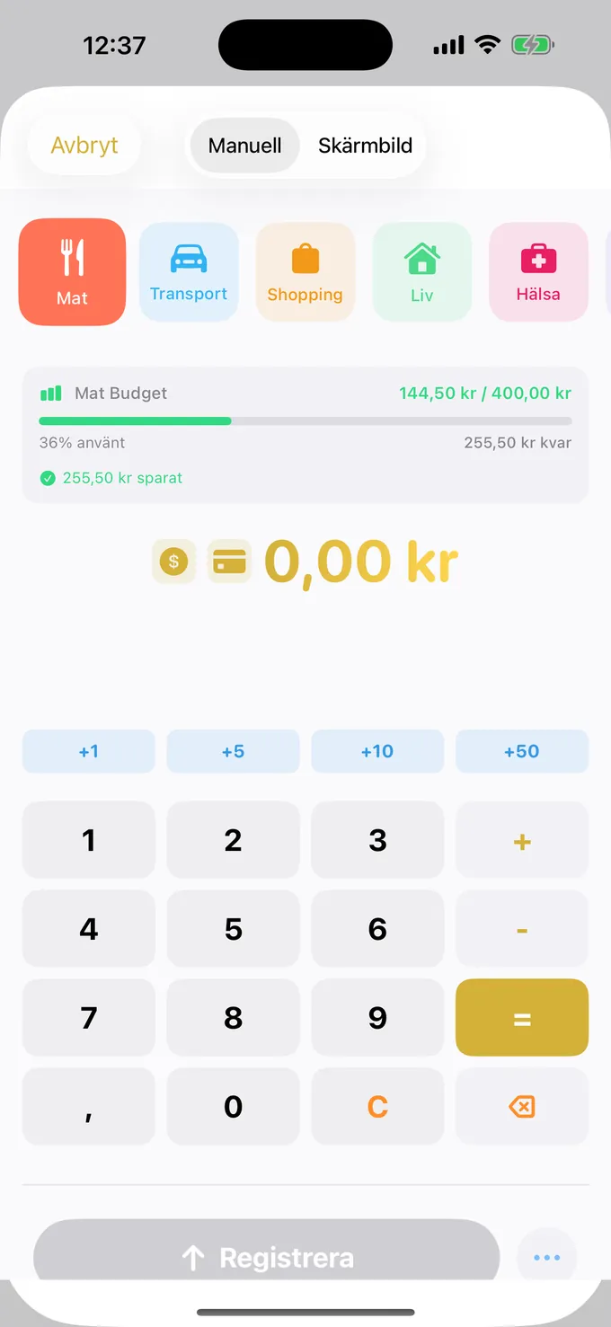 Budget med miniräknar-knappsatsen