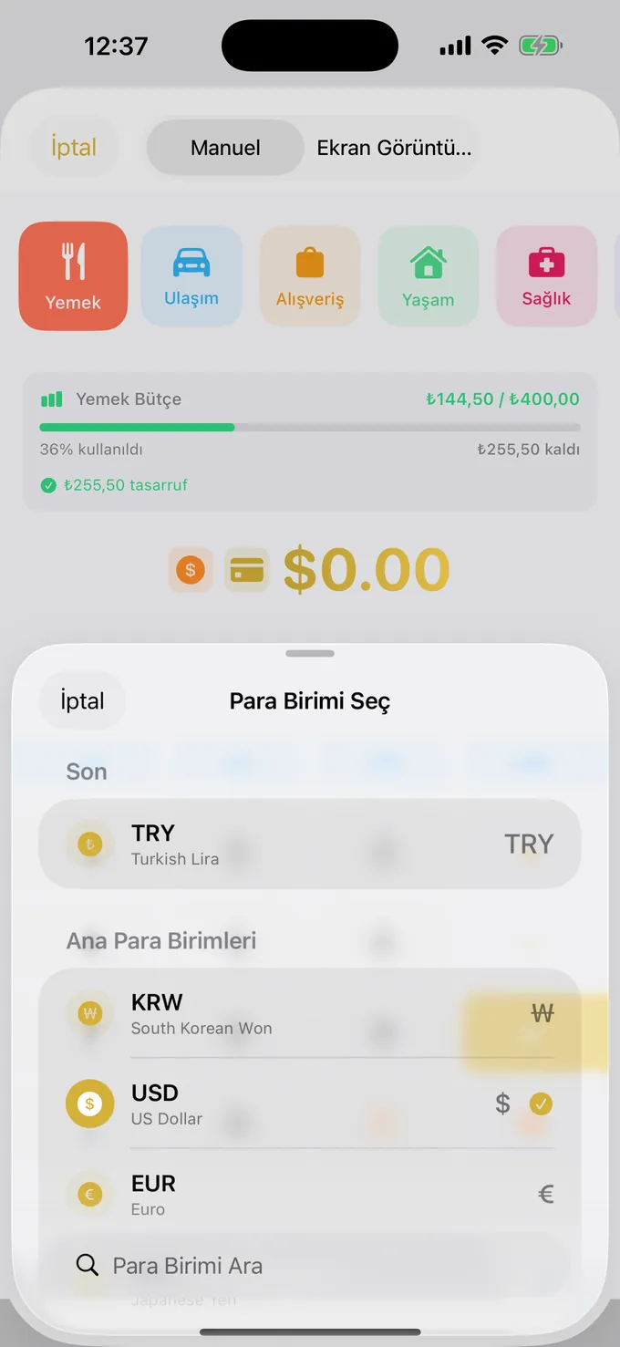 Canlı kurlarla çoklu para birimi seçimi