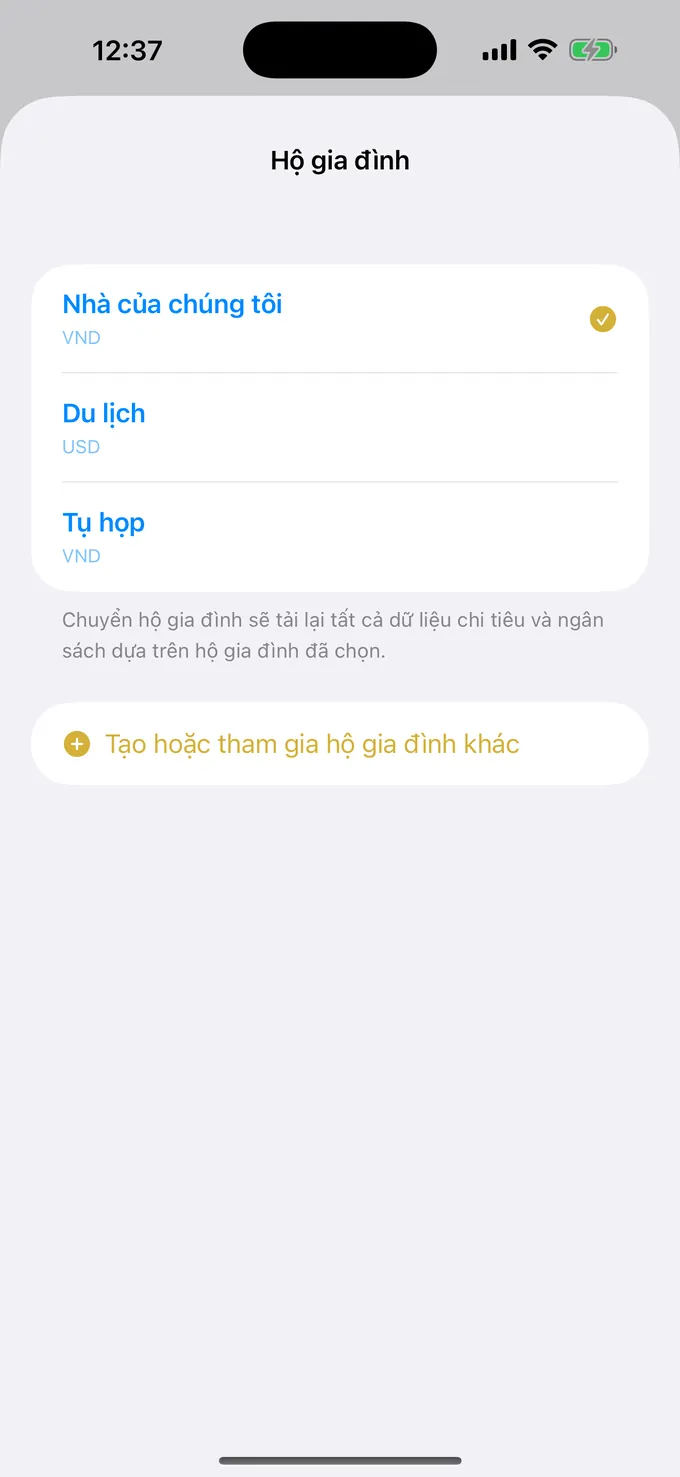 Danh sách ngân sách chia sẻ theo mục đích